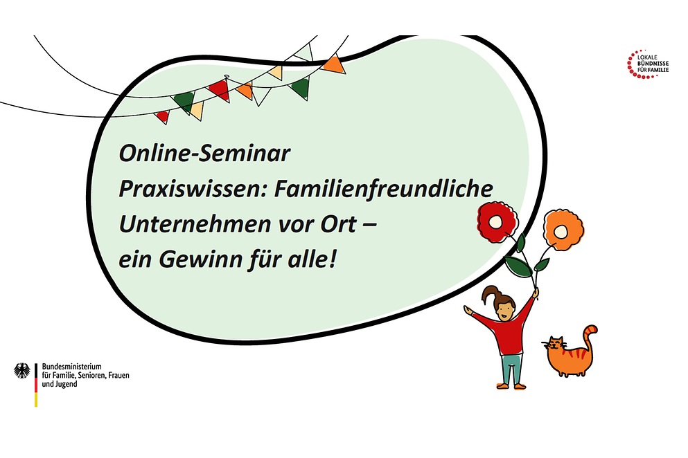 Titelfolie des Onlineseminars "Familienfreundliche Unternehmen vor Ort – Ein Gewinn für alle!"