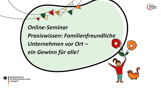 Titelfolie des Onlineseminars "Familienfreundliche Unternehmen vor Ort – Ein Gewinn für alle!"