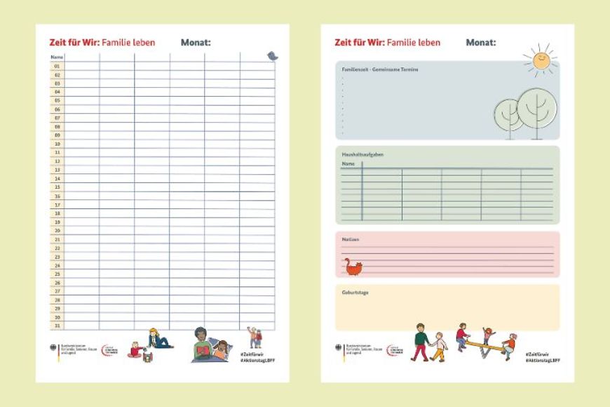 Beide Seiten des Familienkalenders